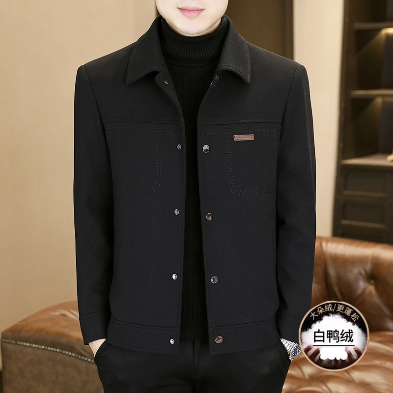 冬季男士羽绒服翻领潮流保暖男时尚男士加绒韩版毛呢夹克加厚冬季