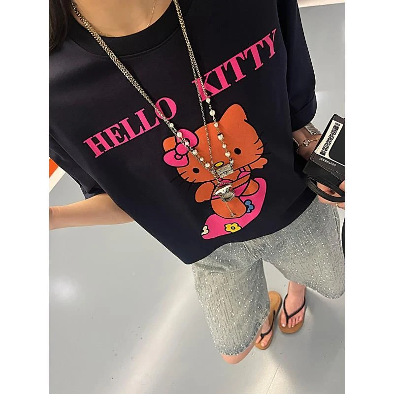 【荟荟原创】一起冲浪/2025夏季纯棉小版蝙蝠袖重工烫钻短袖