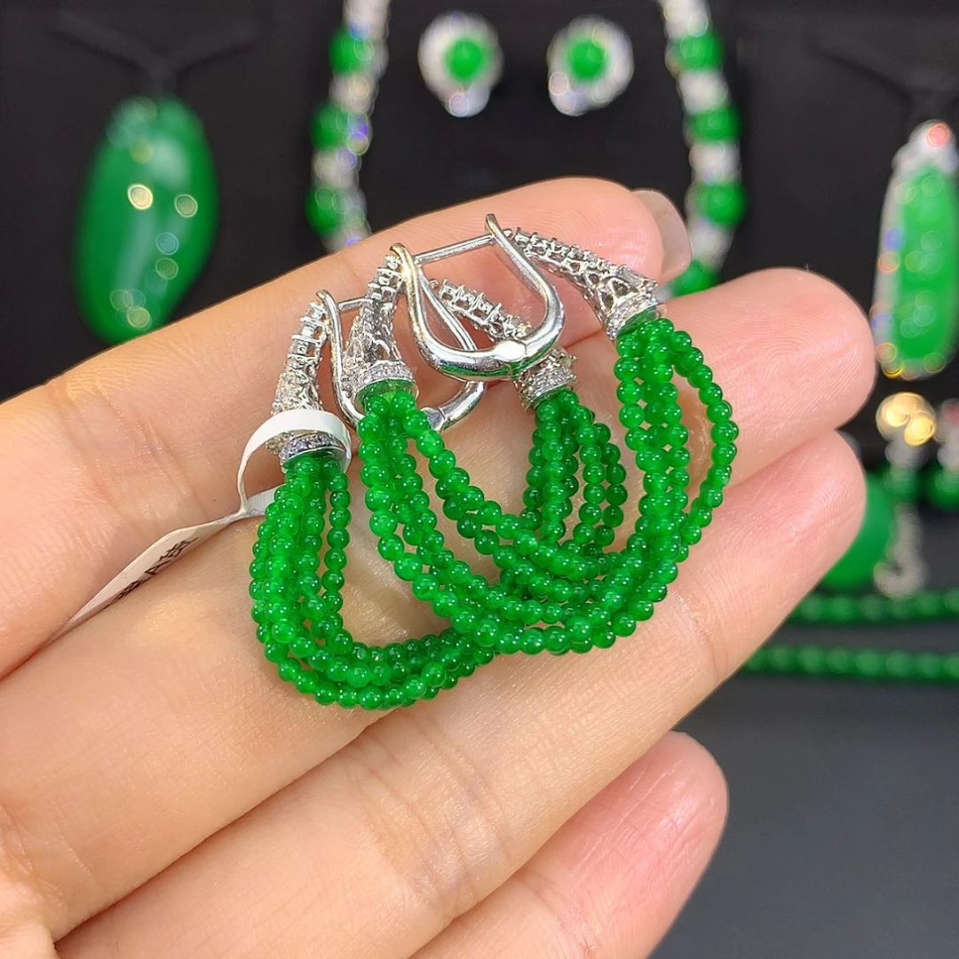 翡翠18K金镶嵌耳饰小米珠耳饰