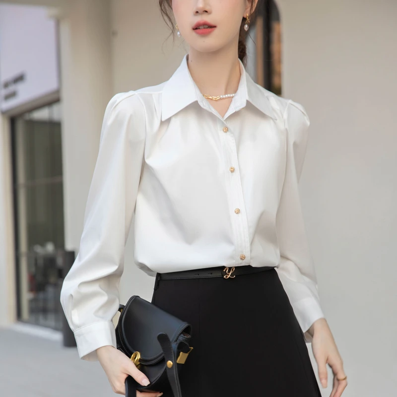 法式气质白色衬衫女2025秋季新款设计感职业衬衣通勤长袖面试上衣