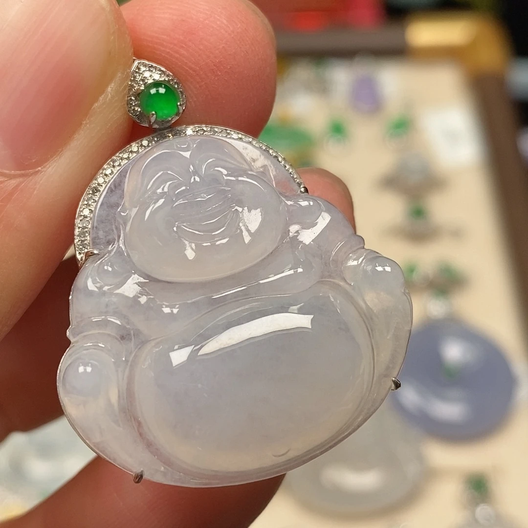 翡翠18K金镶嵌颈饰佛公