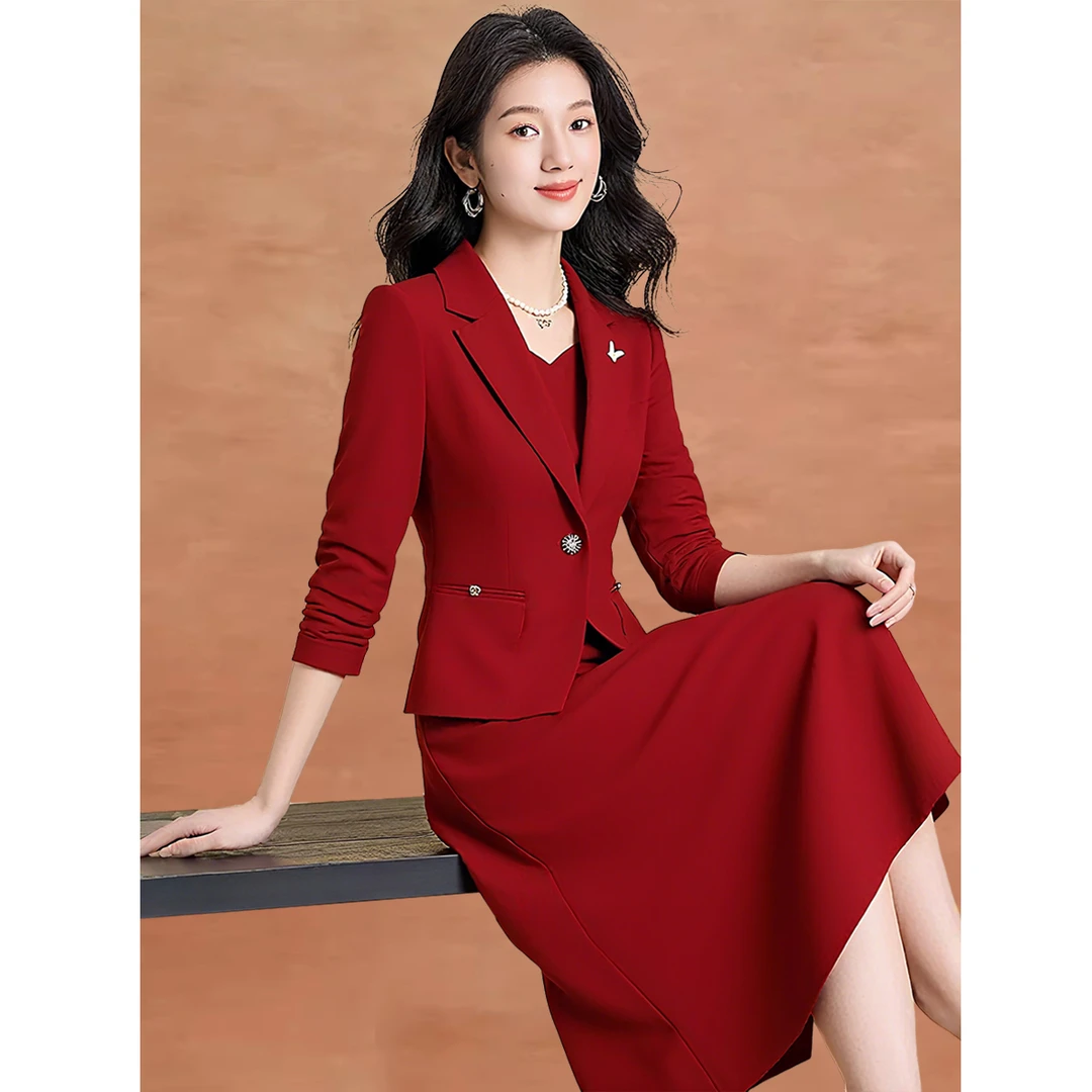 【拉夏】喜婆婆婚宴连衣裙女2025新款爆款妈妈礼服轻奢高级感套装秋