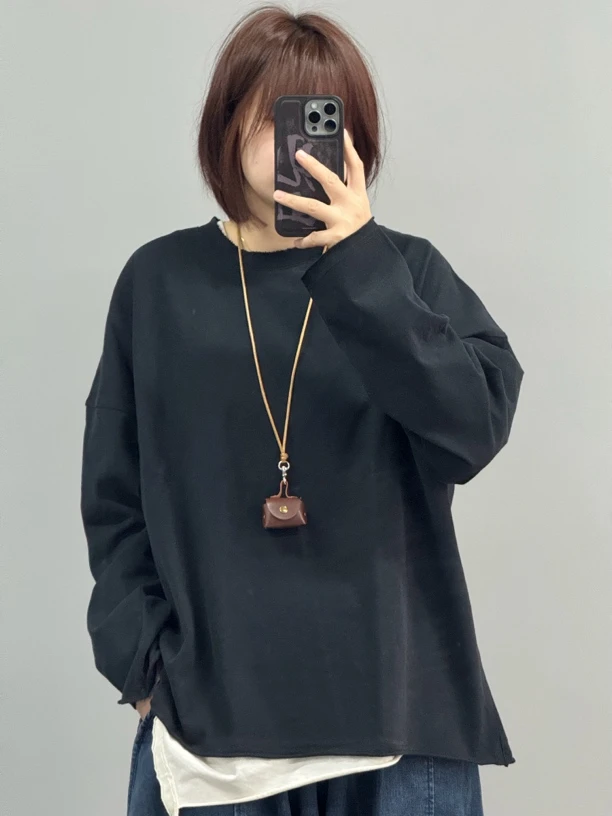 磨毛后背字母打底T恤纯色百搭宽松套头时尚休闲均码