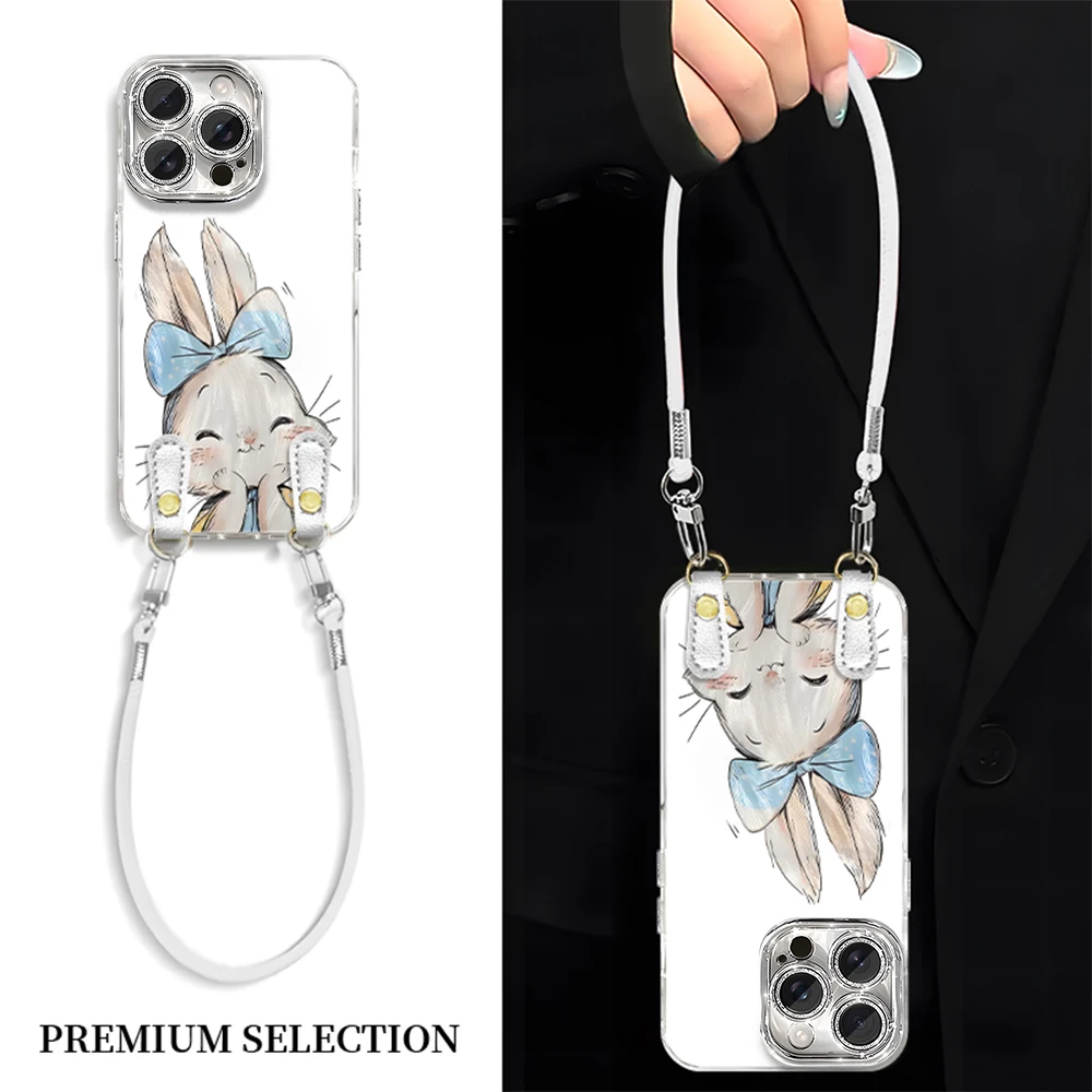 卡通兔兔适用VIVO苹果16荣耀OPPO华为P70小米红米手机壳精孔羽纱