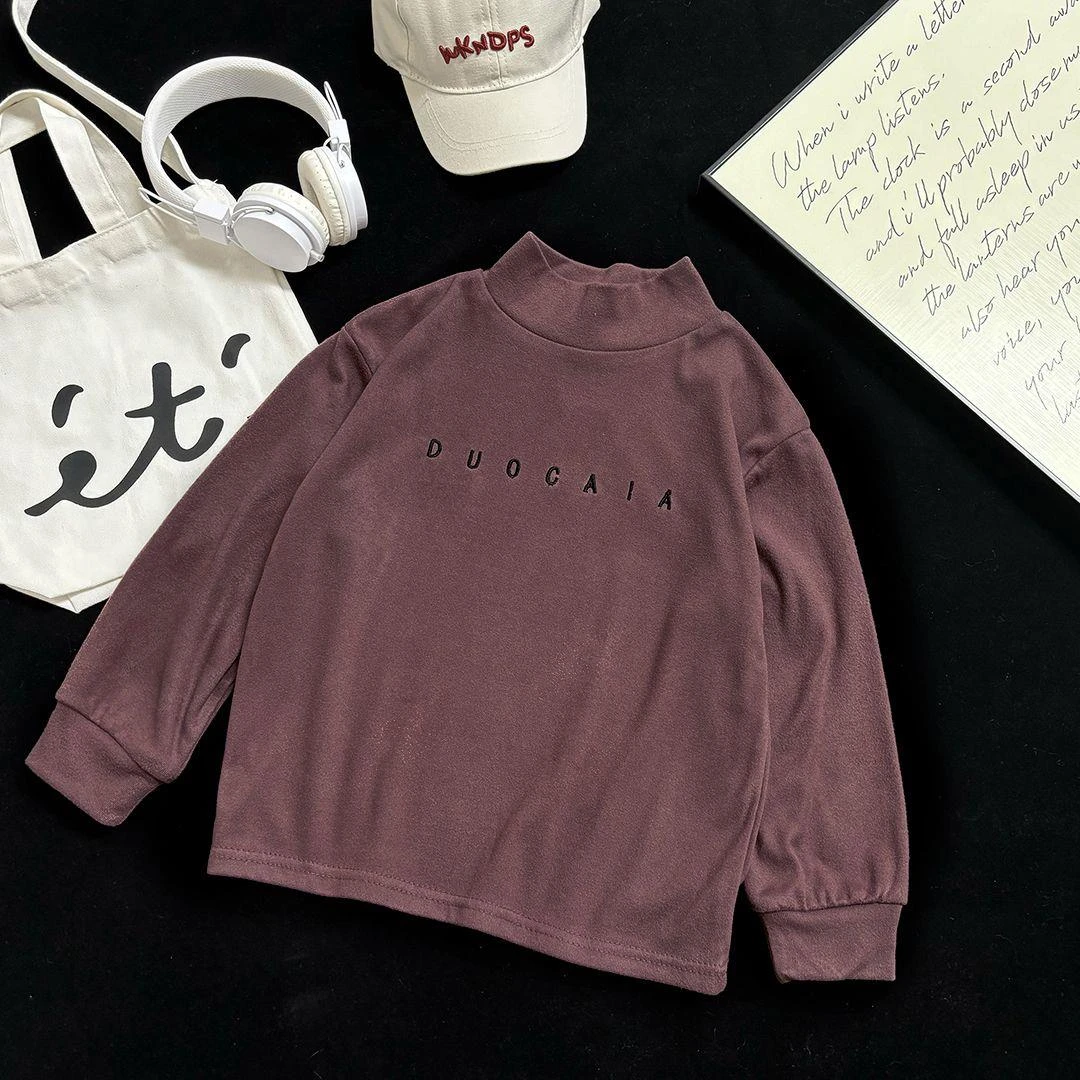 新店福利25秋冬儿童德绒刺绣打底韩版美拉德色中高领男童t恤