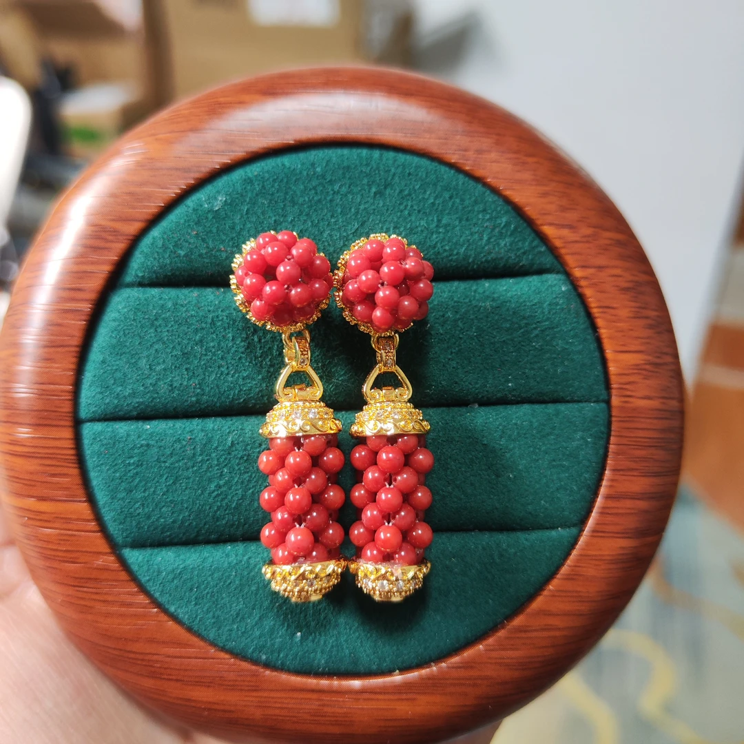 铜合金锆石耳饰  藏式民族风红色复古气质百搭新款耳环