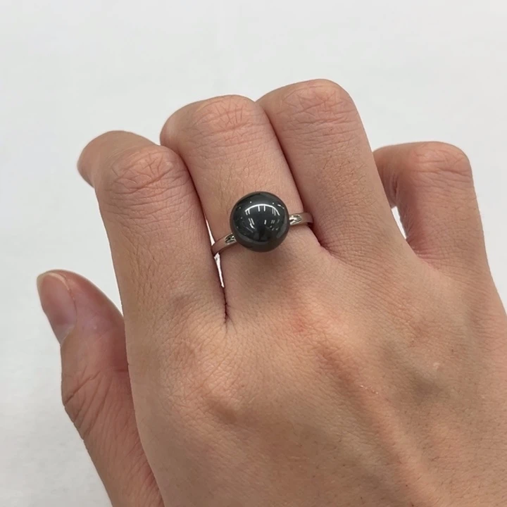 银S925镶嵌大溪地戒指10-11m 62号海水珍珠