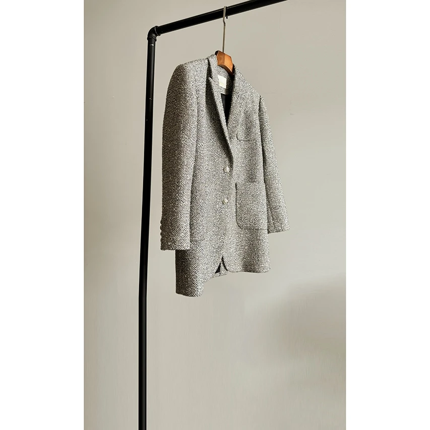 ICEEL原创轻奢女通勤气质灰色长袖西装外套新款休闲西服高智淡人