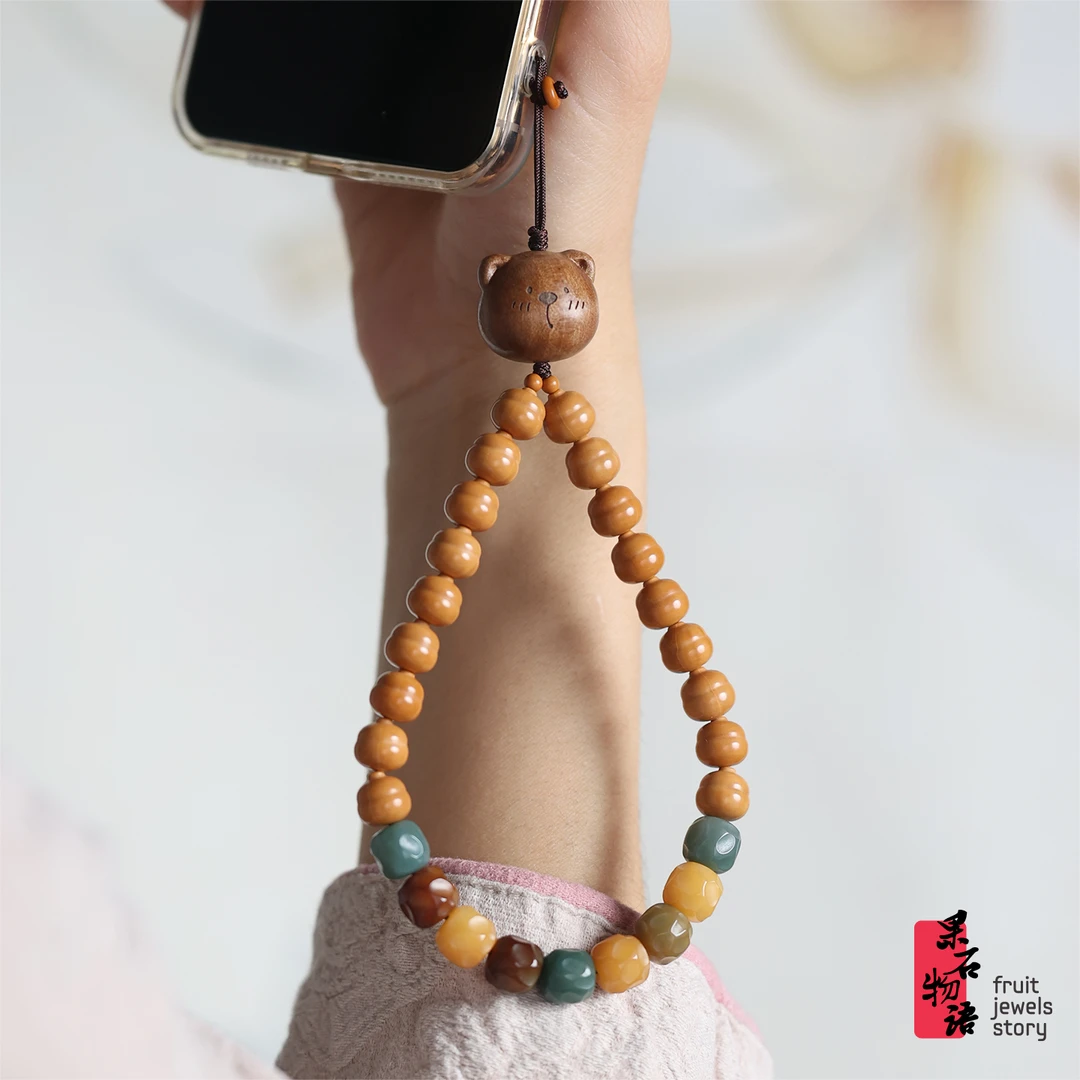 原创猴头小葫芦手机链挂件精工菩提根套手腕挂链文玩女士饰品吊坠