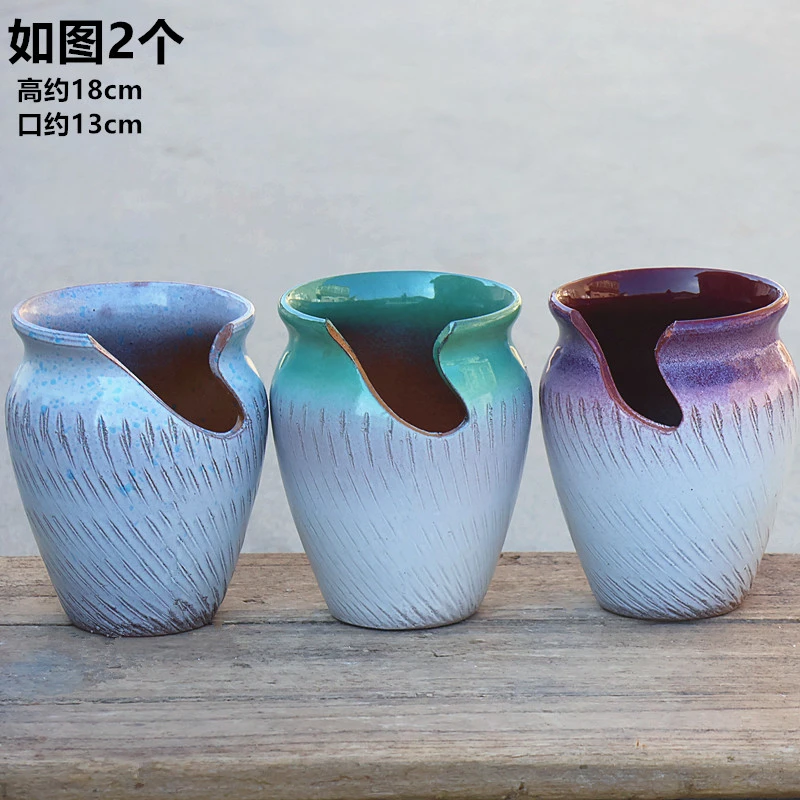 复古切口花盆花卉绿植盆悬崖紫乐多肉老庄盆透气紫砂陶罐法师高盆