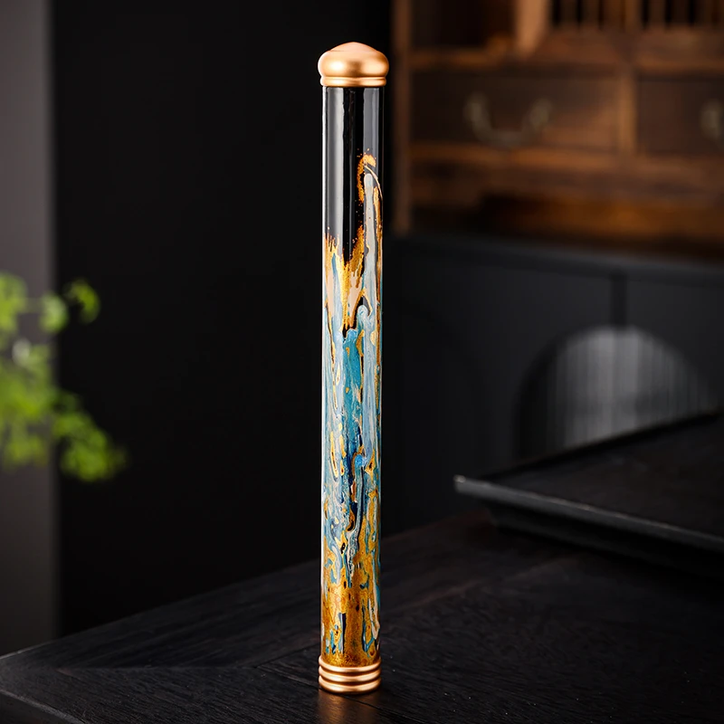 大漆碧穹鎏光香管 铜合金胎体 飘漆工艺 纯手工制作 刘卓大漆