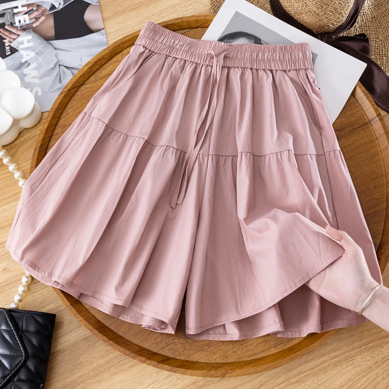 夏季时尚宽松外穿短裤女2025新款松紧高腰显瘦小个子四分阔腿裤潮