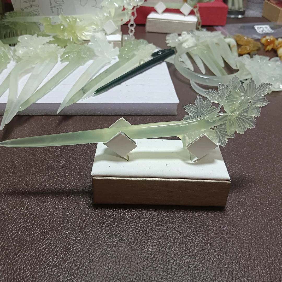 纯天然岫玉发簪，精雕细琢，枫叶，简单大气上档次