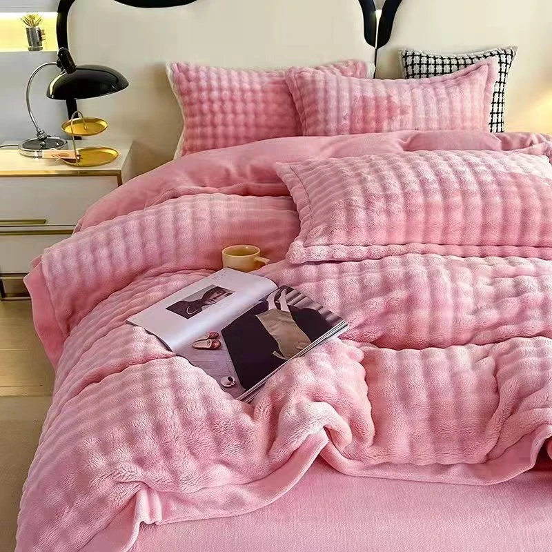 2025新款A类大泡泡懒兔毛绒+牛奶绒四件套*