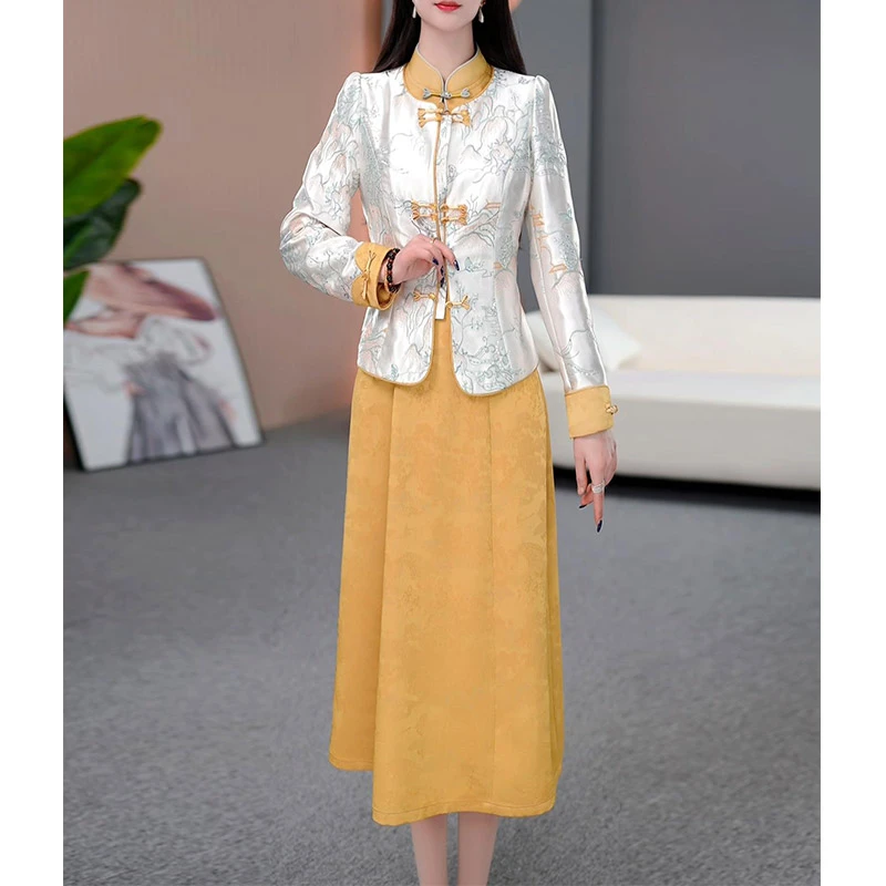 DBF-25A112AL 新款轻奢新中式国潮精致显瘦两件套连衣裙 M-5XL