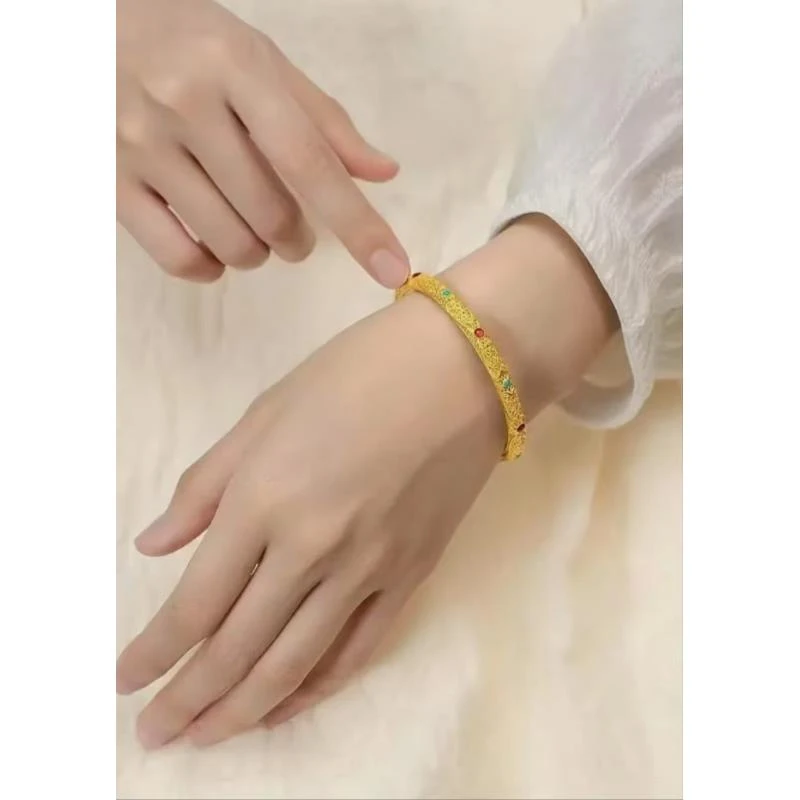 足银手镯 皇后古法银镂空手镯气质时尚百搭复古女士