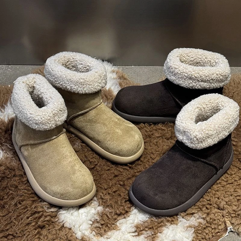 2025冬季加绒短筒雪地靴子复古保暖棉鞋复古加厚小土豆马丁靴男女