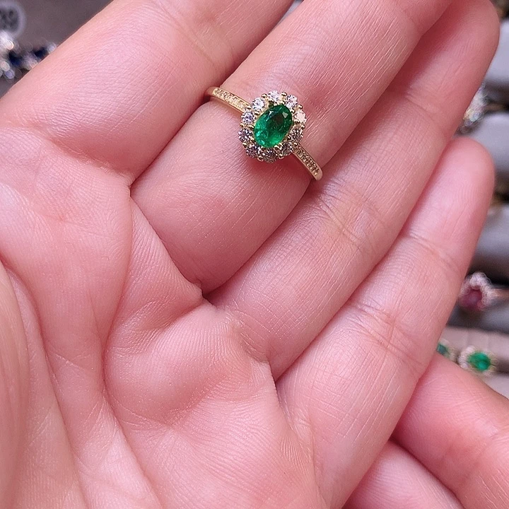 祖母绿戒指银S925镶嵌水**秋