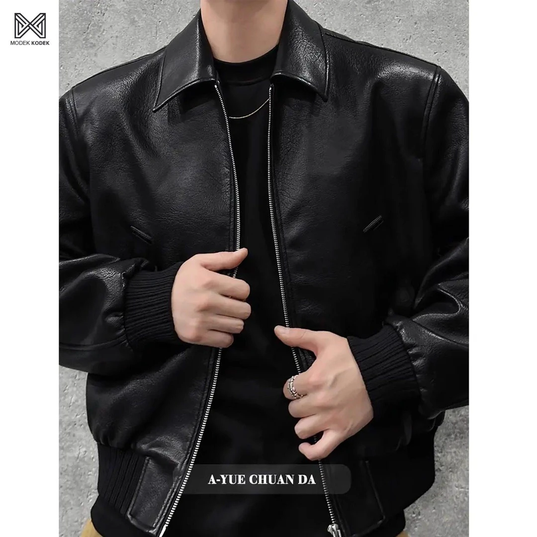 MODEK KODEK美式复古潮流翻领皮夹克男2025时尚加棉加厚百搭外套