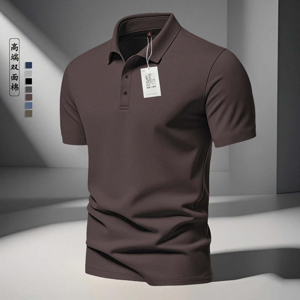 2025新款男士POLO衫短袖带领宽松有领翻领T恤上衣半袖春夏季纯色