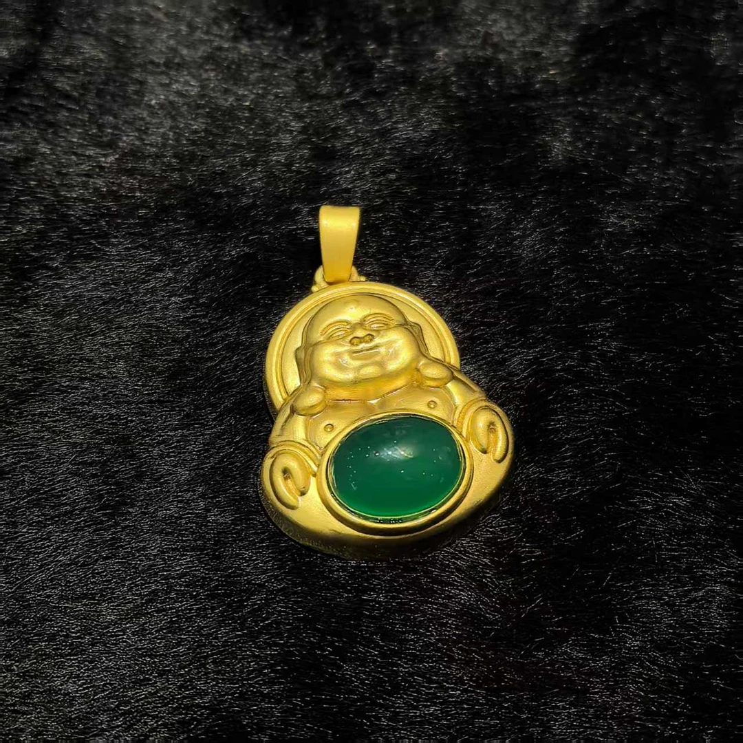 江德洋珠宝ST6261青碧翠灵玛瑙绿佛公吊坠-配皮绳-送礼佳品