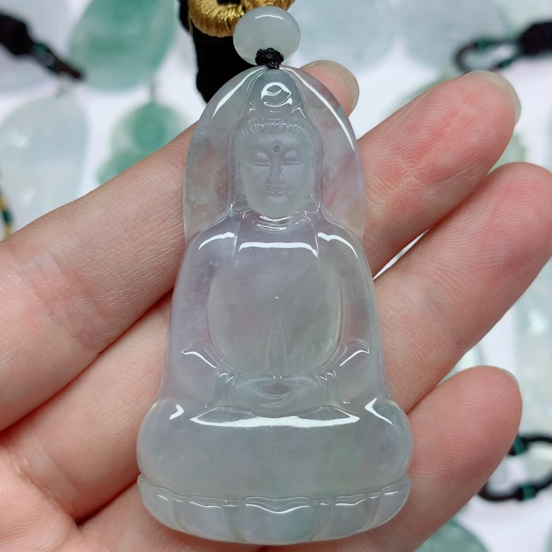 翡翠未镶嵌挂件正装素衣观音
