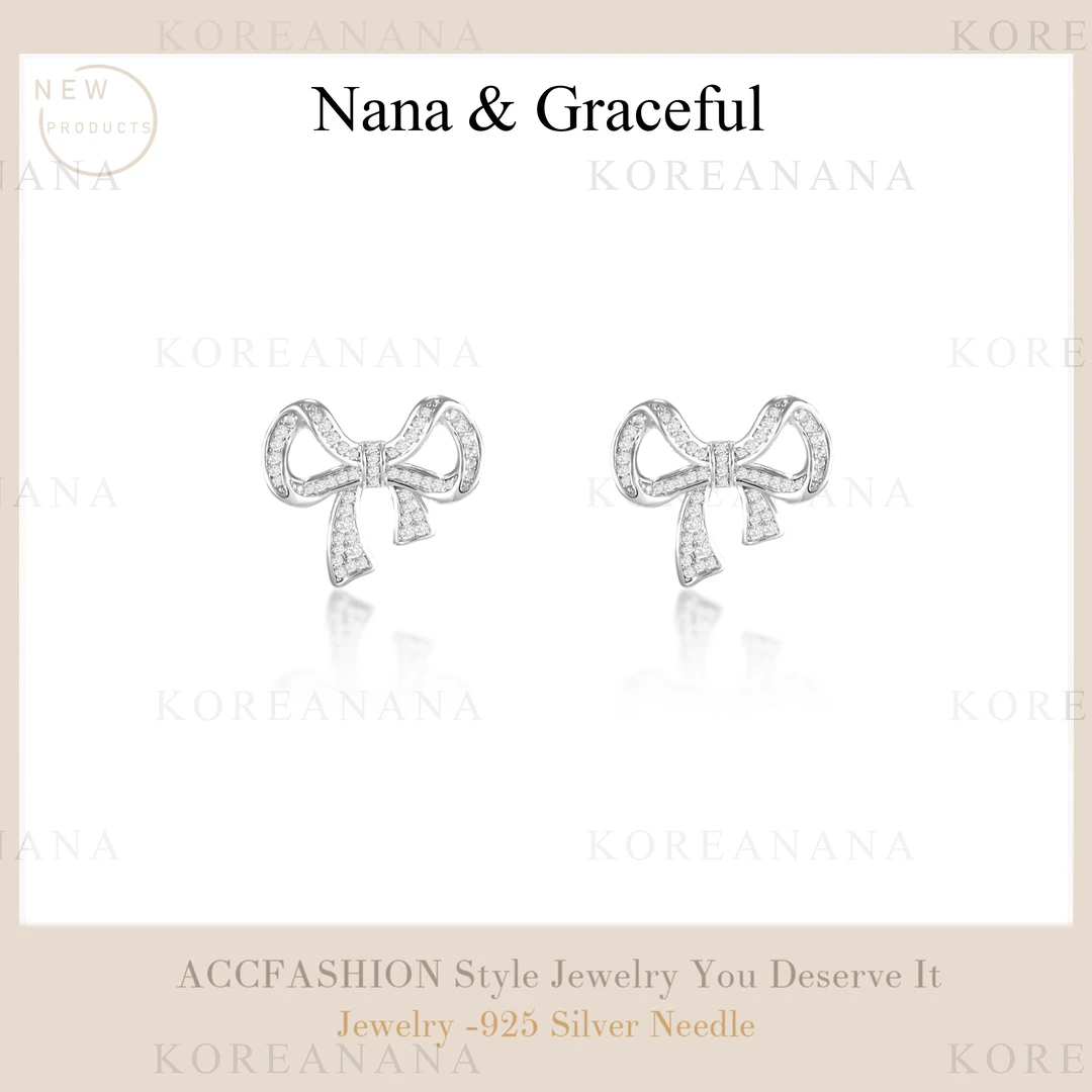 铜合金耳饰 轻奢立体锆石蝴蝶结耳钉A148