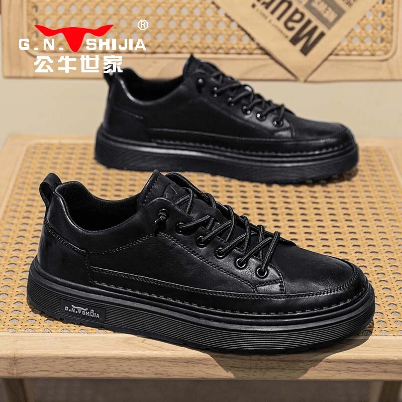 公牛世家休闲男鞋2025春季新款复古英伦板鞋增高厚底男款商务鞋子