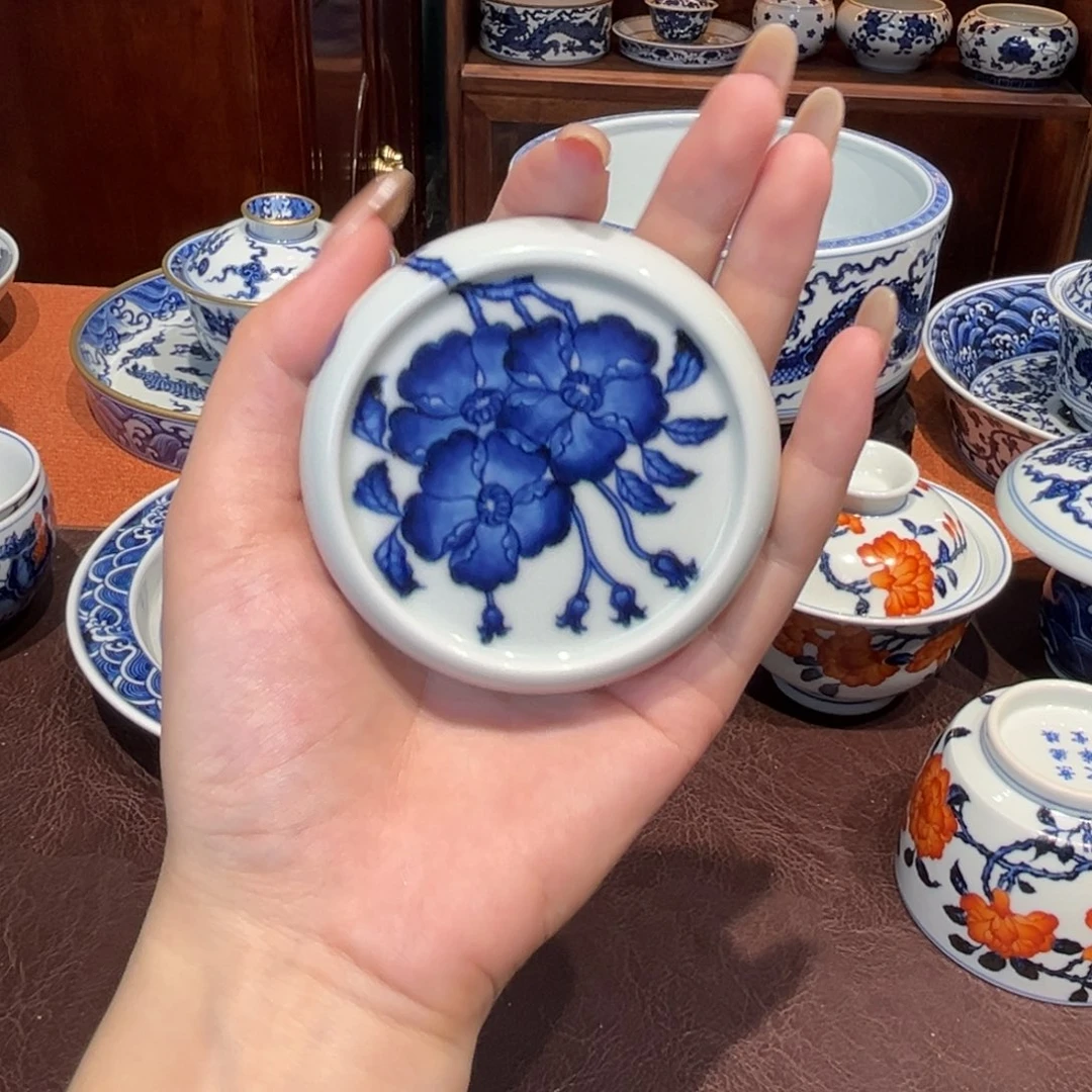 青花雯华堂手绘盖置