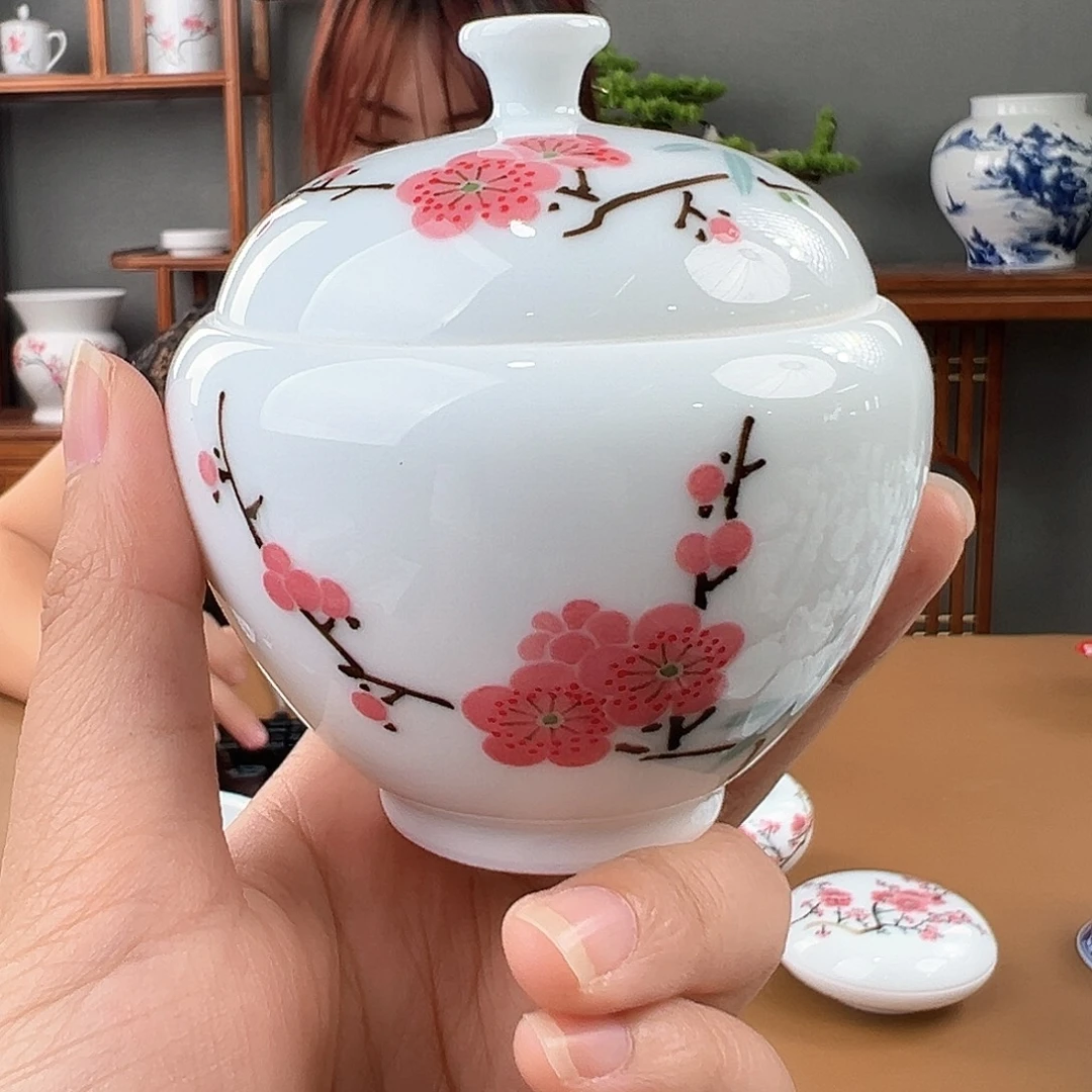小***彻翠竹红梅茶叶罐，微瑕
