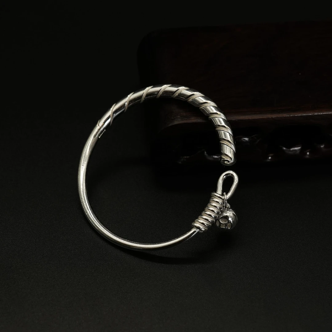 足银手镯 足银999编织半镯带铃铛民族风可调节纯手工手镯