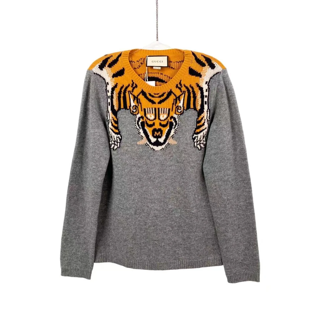 99新 GUCCI/古驰  cc135 羊毛 灰色虎头毛衣 L码