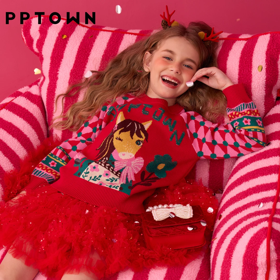 红色保暖女童毛衣针织衫儿童彩色冬季毛衣儿童本命年保暖14197主