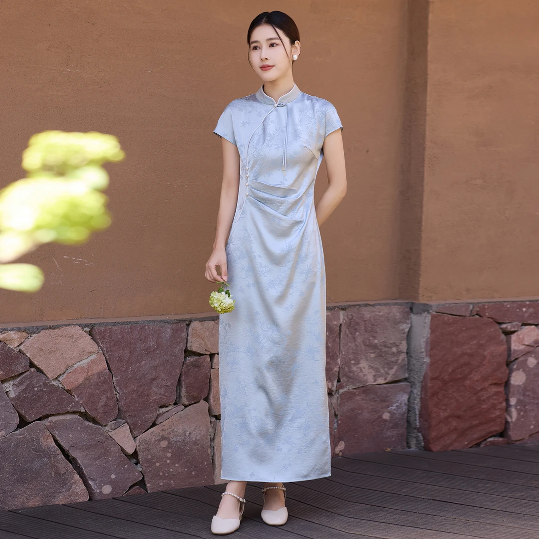 旗袍式连衣裙中国风2025夏季女提花气质新款高端优雅禅意茶服裙子