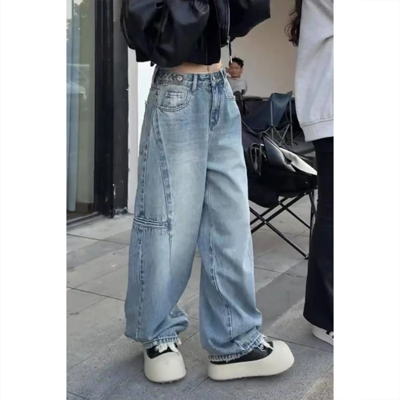 阔腿裤显瘦牛仔裤子女春季新款胖mm梨形身材大码弯刀小个子萝卜裤