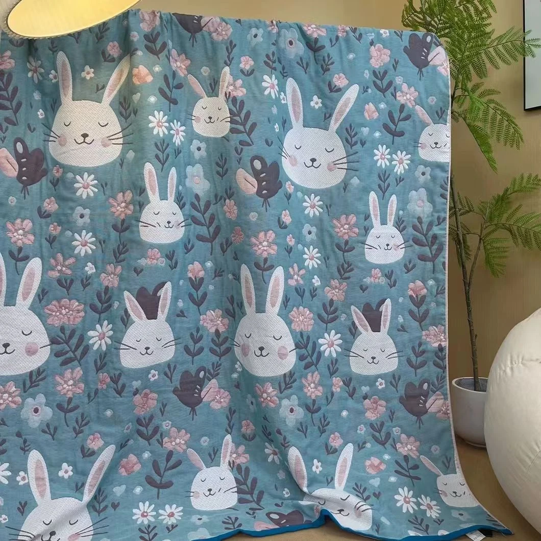 （ 暖云兔）150*200cm纯棉纱布加厚多功能可铺可盖毛巾被