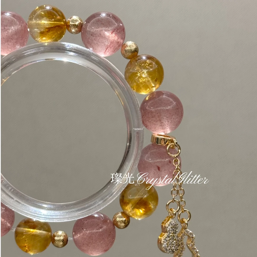 合金手链 【璨光】原创设计爱情与面包，黄塔金10mm+草莓晶12mm小众