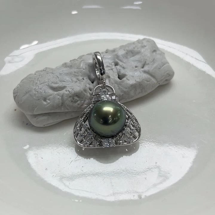 银S925镶嵌吊坠(不含链)海水珍珠9-10m 78号