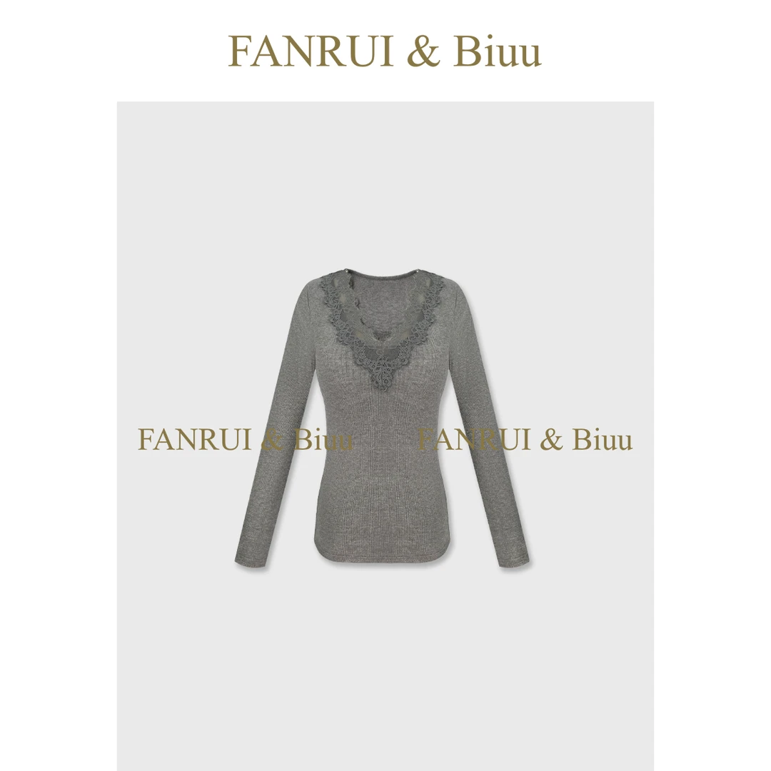 FANRUI/泛芮「 简逸之境」蕾丝钩花拼接百搭减龄长袖打底上衣B19660