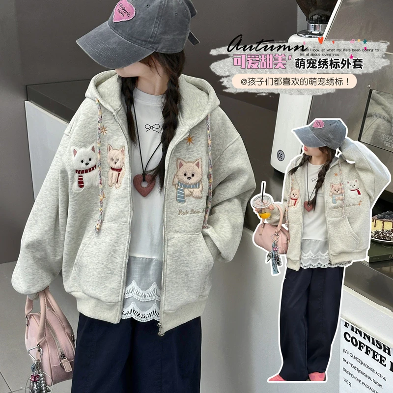 女大童加绒外套2025新款深秋个性洋气连帽上衣韩版高品质元气少女