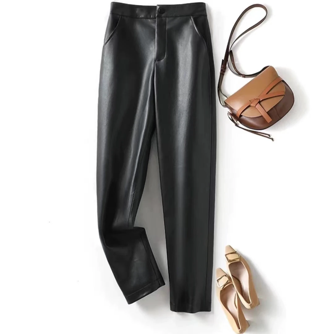 A类羊皮九分裤烟管裤显瘦时尚