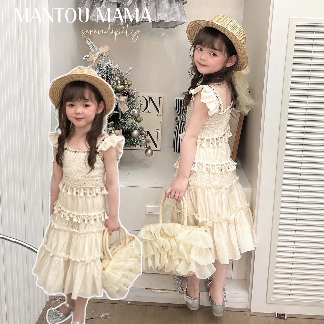 【Mantoumama】【现货】度假民族风流苏套装女童夏季精致背心上衣T裙