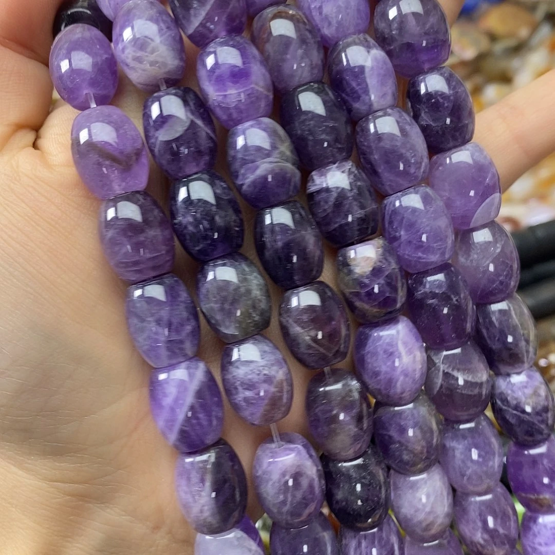 玛瑙/玉髓未镶嵌珠宝半成品紫水桶珠一条