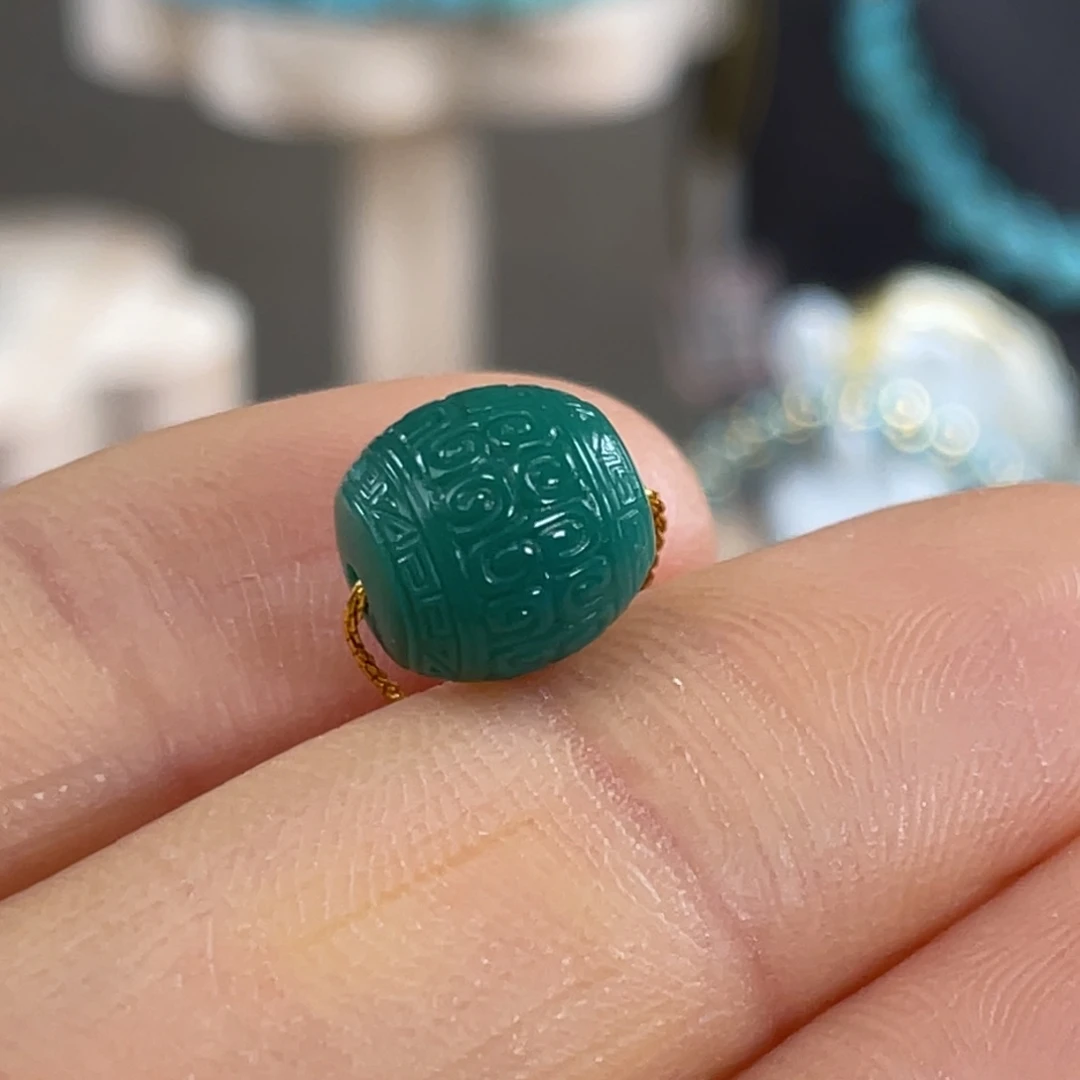 绿松石未镶嵌套链玉化绿回纹9mm