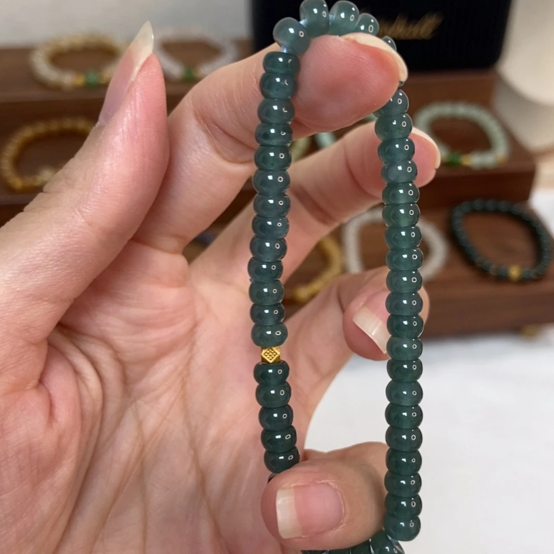 银S925镶嵌手链翡翠福利5mm蓝水翡翠