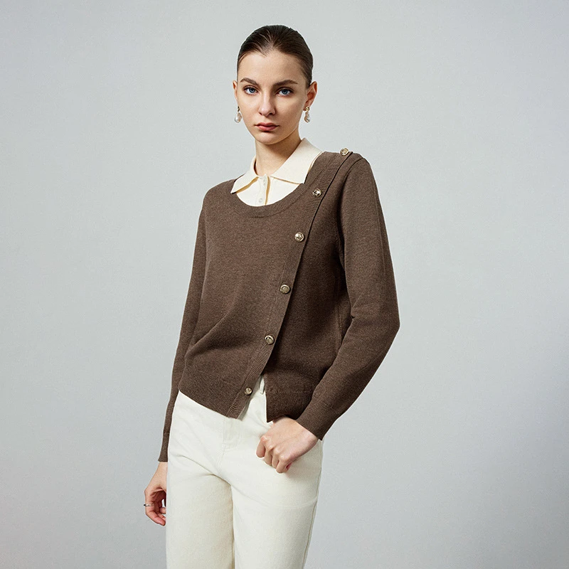 气质时尚宽松显瘦套头针织衫女新款设计感假两件拼接上衣1453