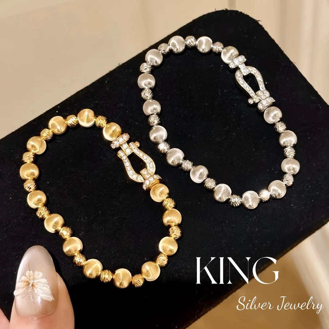 925银手链 king银饰马蹄扣猫眼手链手工气质时尚百搭小众轻奢手作