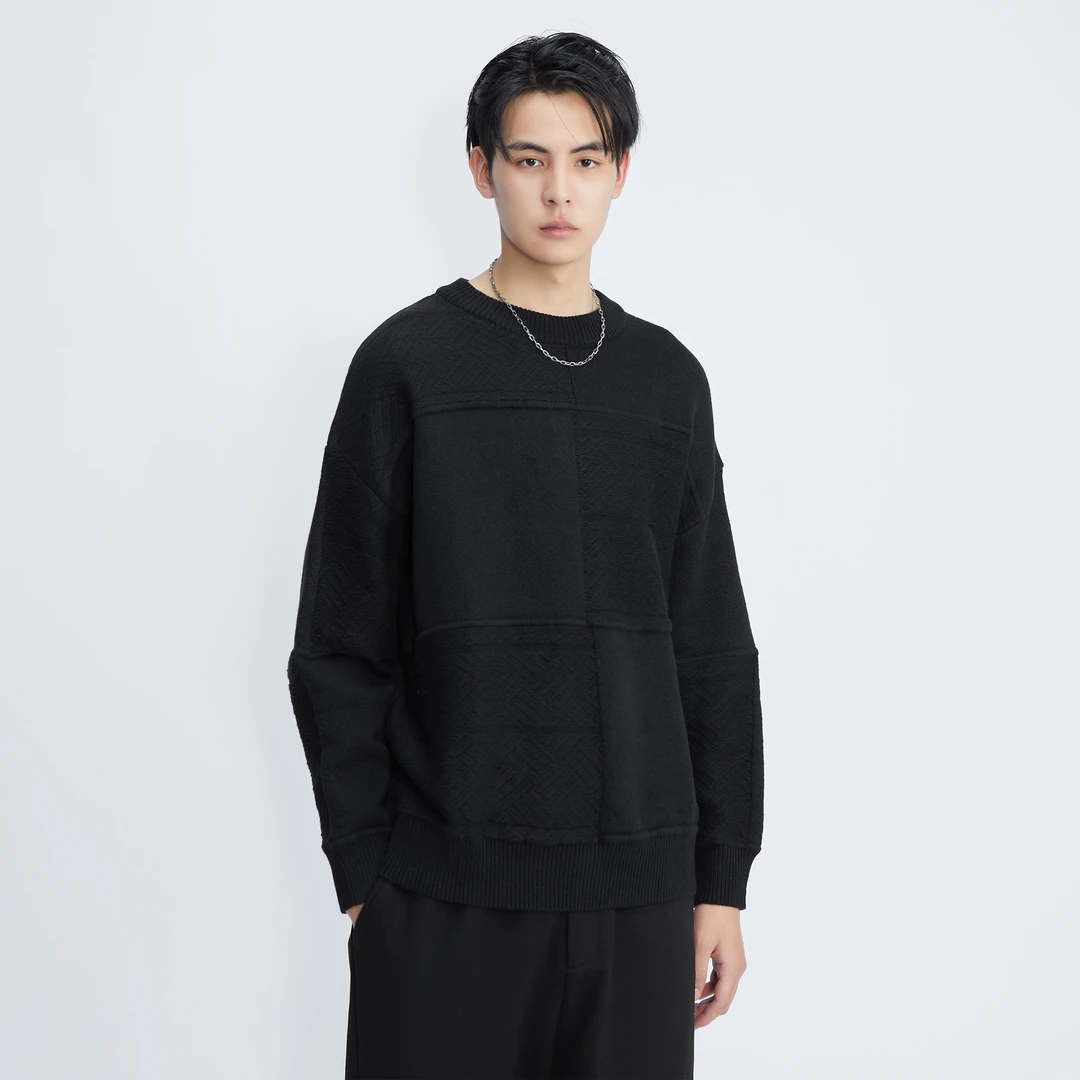 HERBEL/黑白早秋穿搭男士低领针织衫毛衣保暖长袖时尚纯色潮