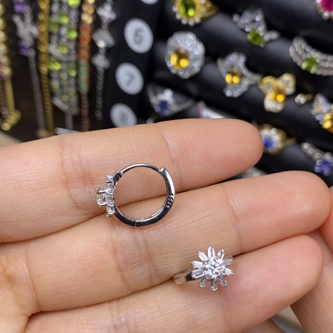 耳饰水晶银S925镶嵌莫桑耳扣