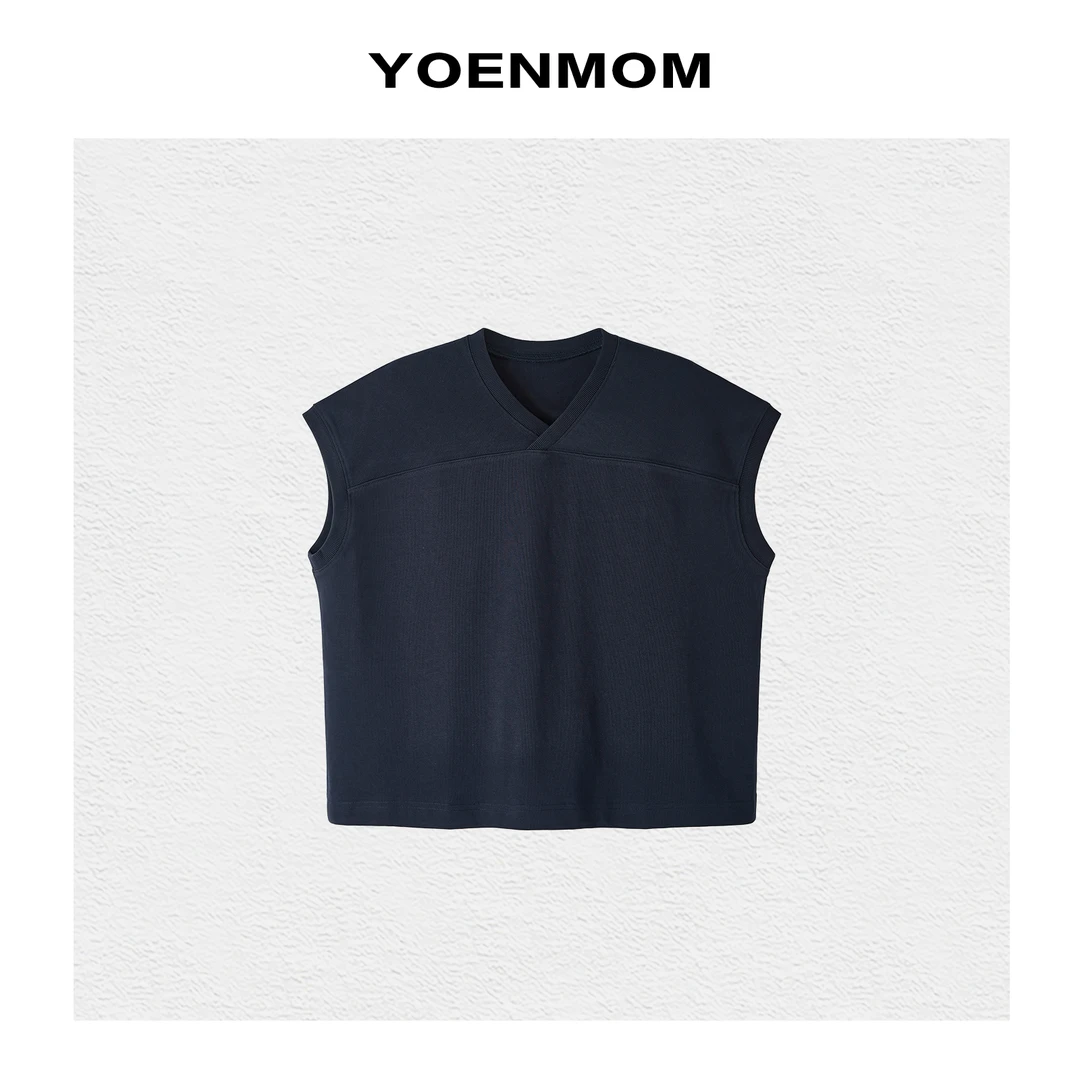 YOENMOM·倒三角·夏季新品 100新疆棉肩线立裁分割飞飞袖V领短袖T
